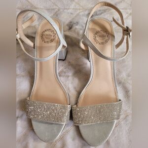 I. Miller Women's Emely Open Toe Block Heels Pumps Silver Rhinestones Size 7.5G